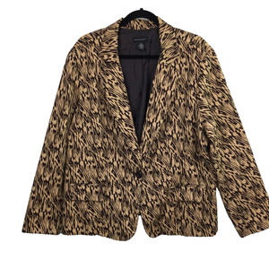 Ingredients Tan Brown Animal Print Front Flap Pockets Single Breast Blazer 2X 20